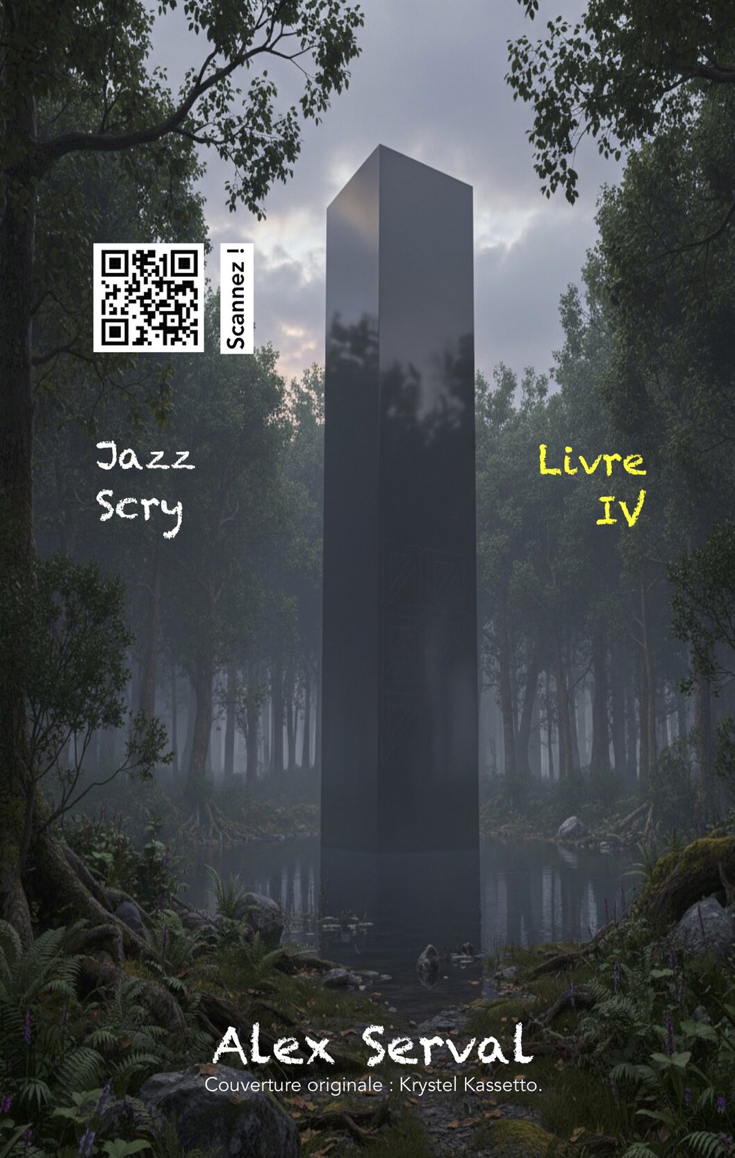Couverture de la saga Jazz Scry d’Alex Serval posée sur une table avec un saxophone